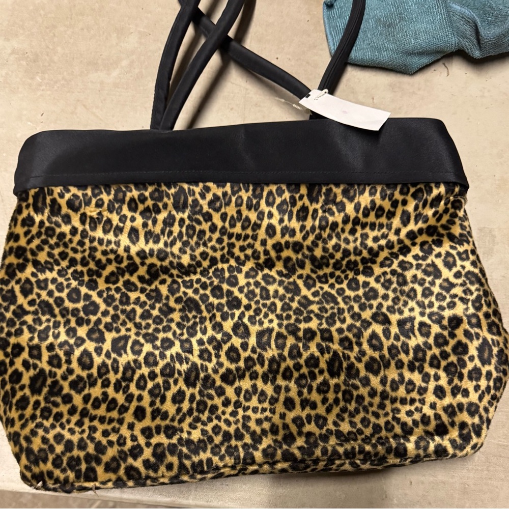 QVC Velvet Leopard Print Tan & Black Tote Bag